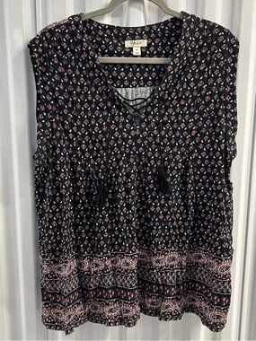 STYLE & CO Navy Blue & Pink Printed V-Neck Sleeveless Top Size 3X